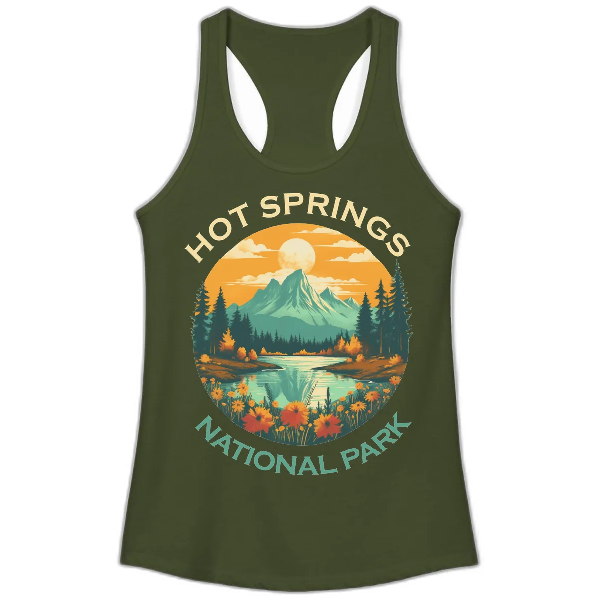 Hot Springs National Park Mountain Vista Ladies Tank in Solid Military Green