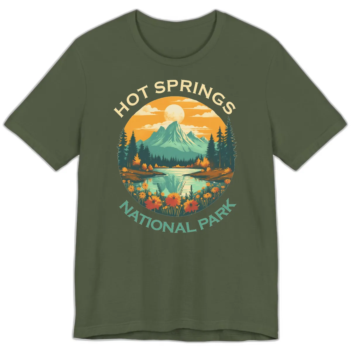 Hot Springs National Park Mountain Vista Premium T-Shirt in Military Green