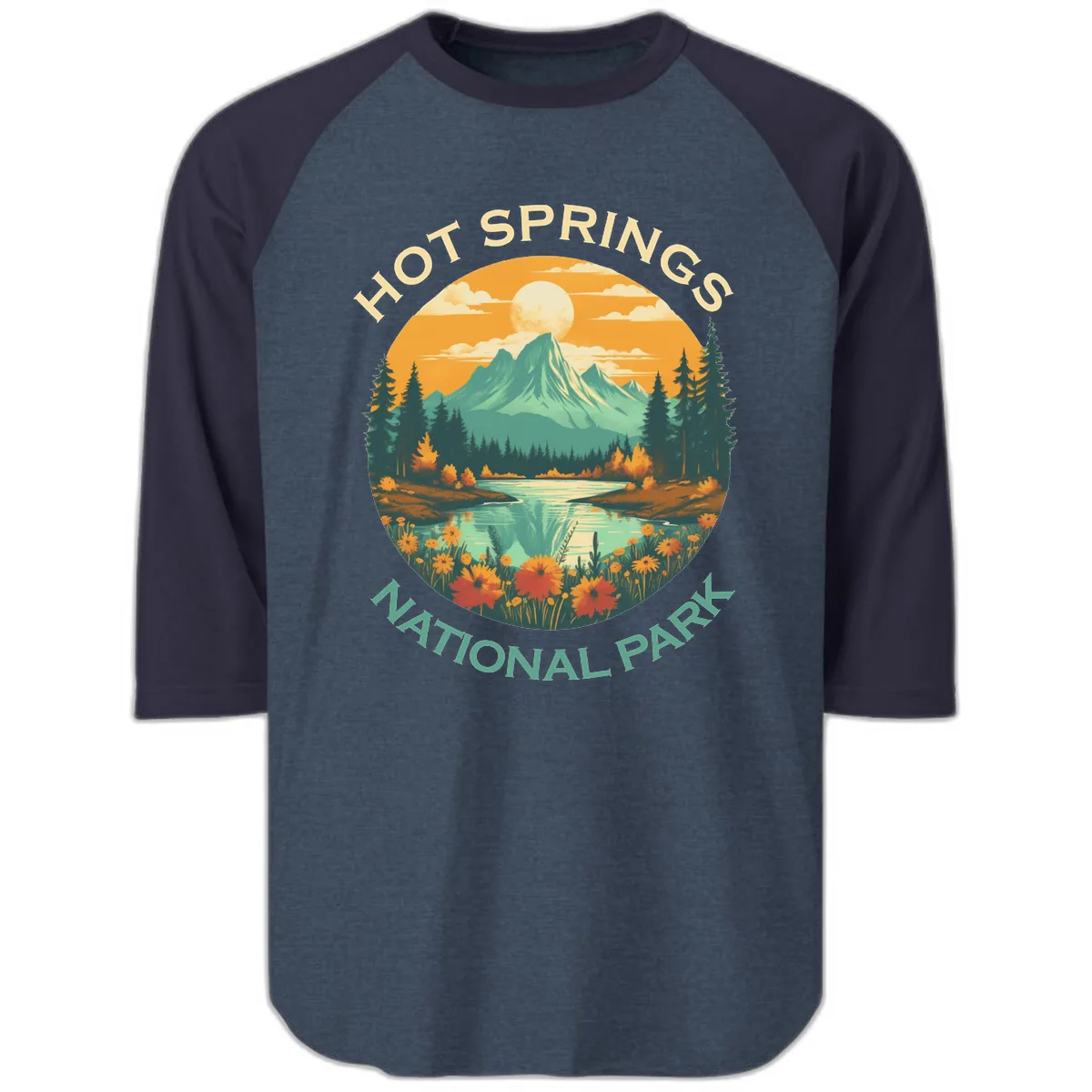 Hot Springs National Park Mountain Vista Raglan 3/4 in Heather Denim Navy