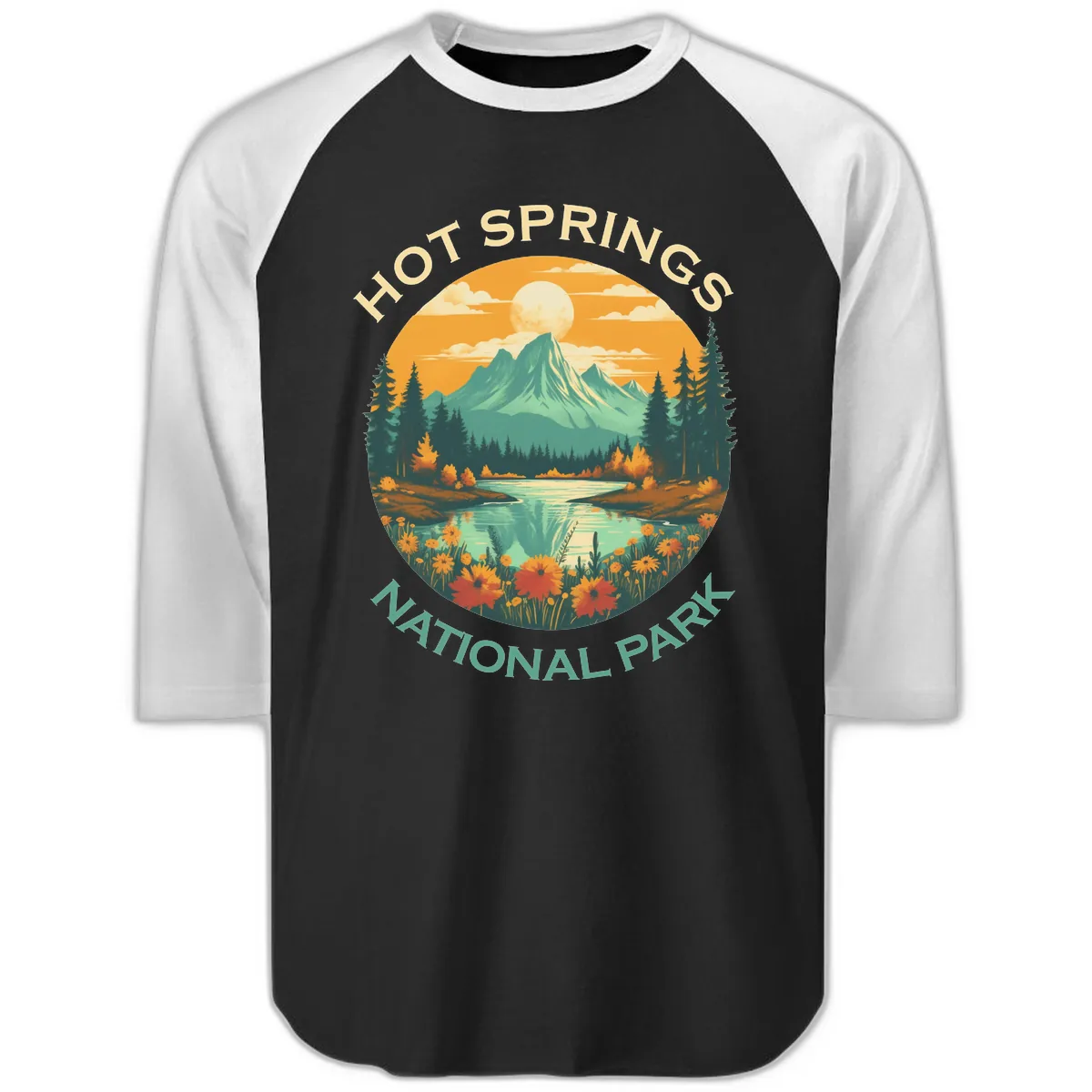 Hot Springs National Park Mountain Vista Raglan 3/4 in Black White