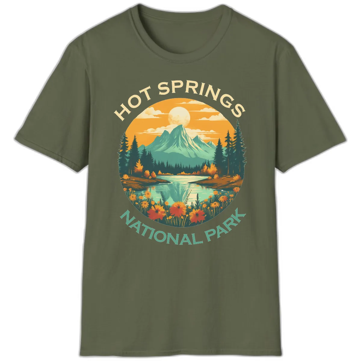 Hot Springs National Park Mountain Vista T-Shirt in Military Green