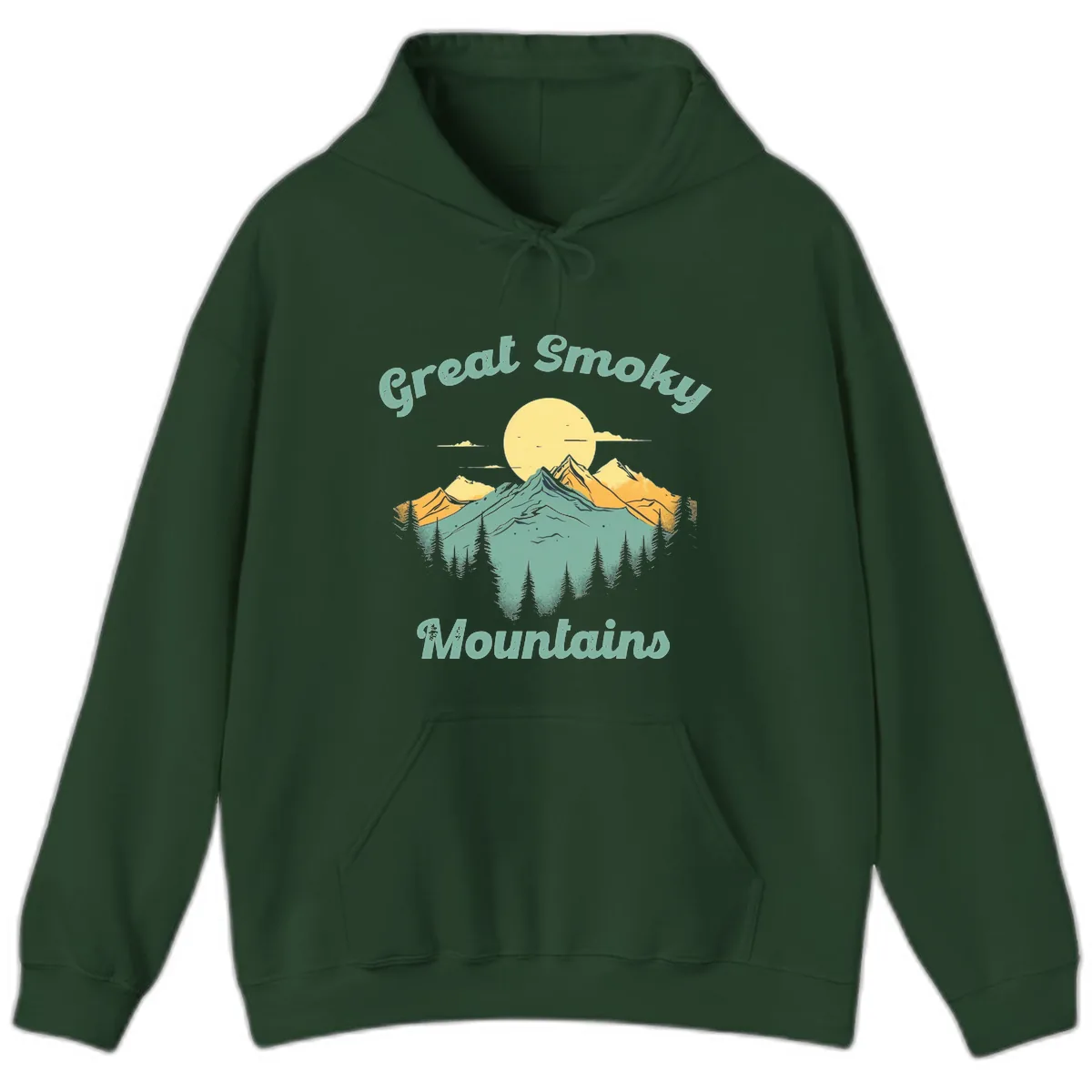 Great Smoky Mountains Sunset Hoodie in Forest Green