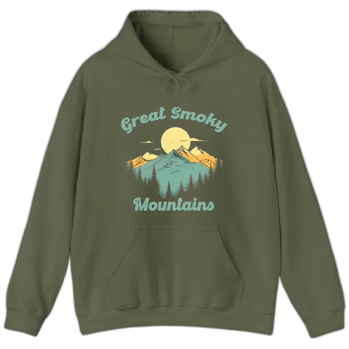 Great Smoky Mountains Sunset Hoodie in Military Green
