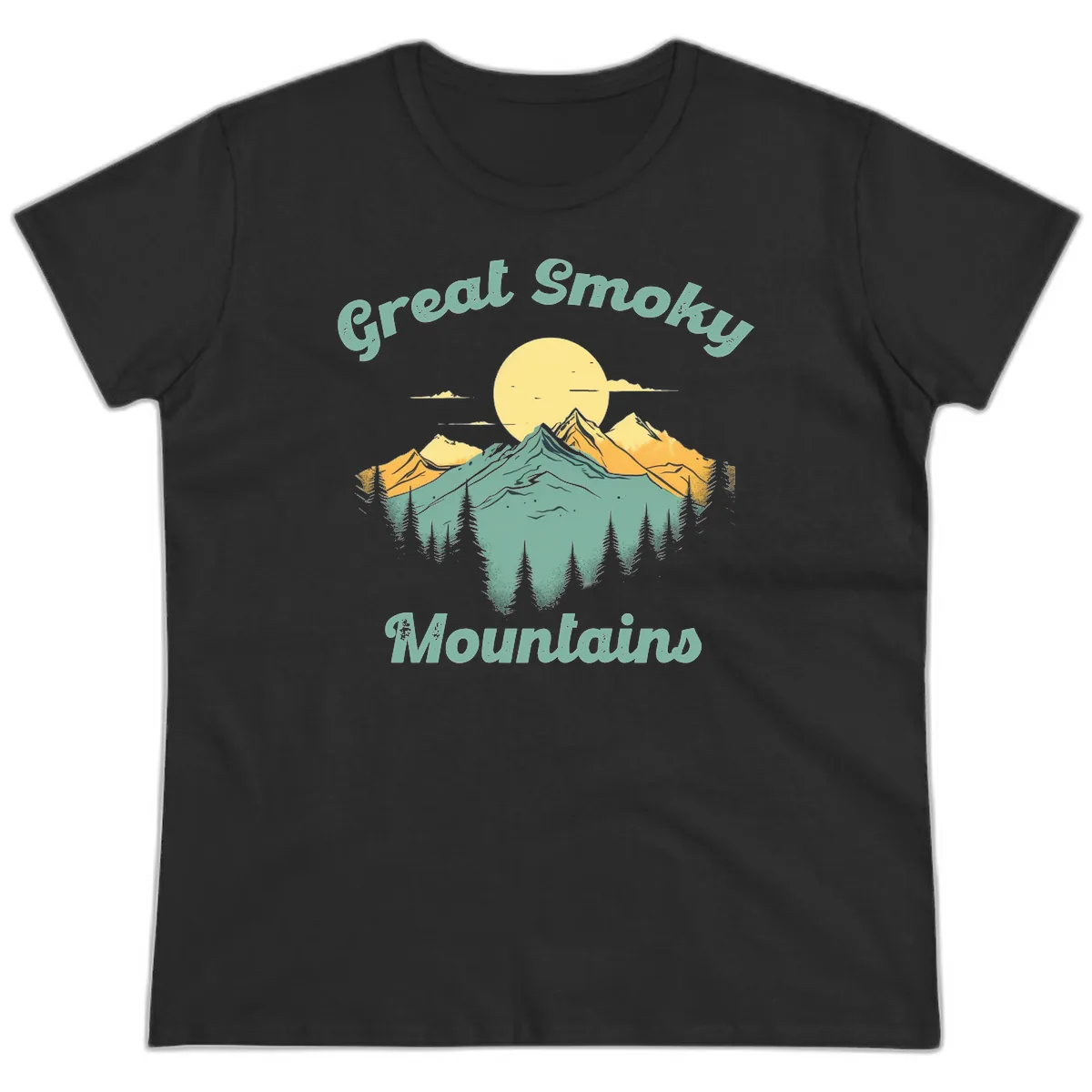 Great Smoky Mountains Sunset Ladies Tee in Black