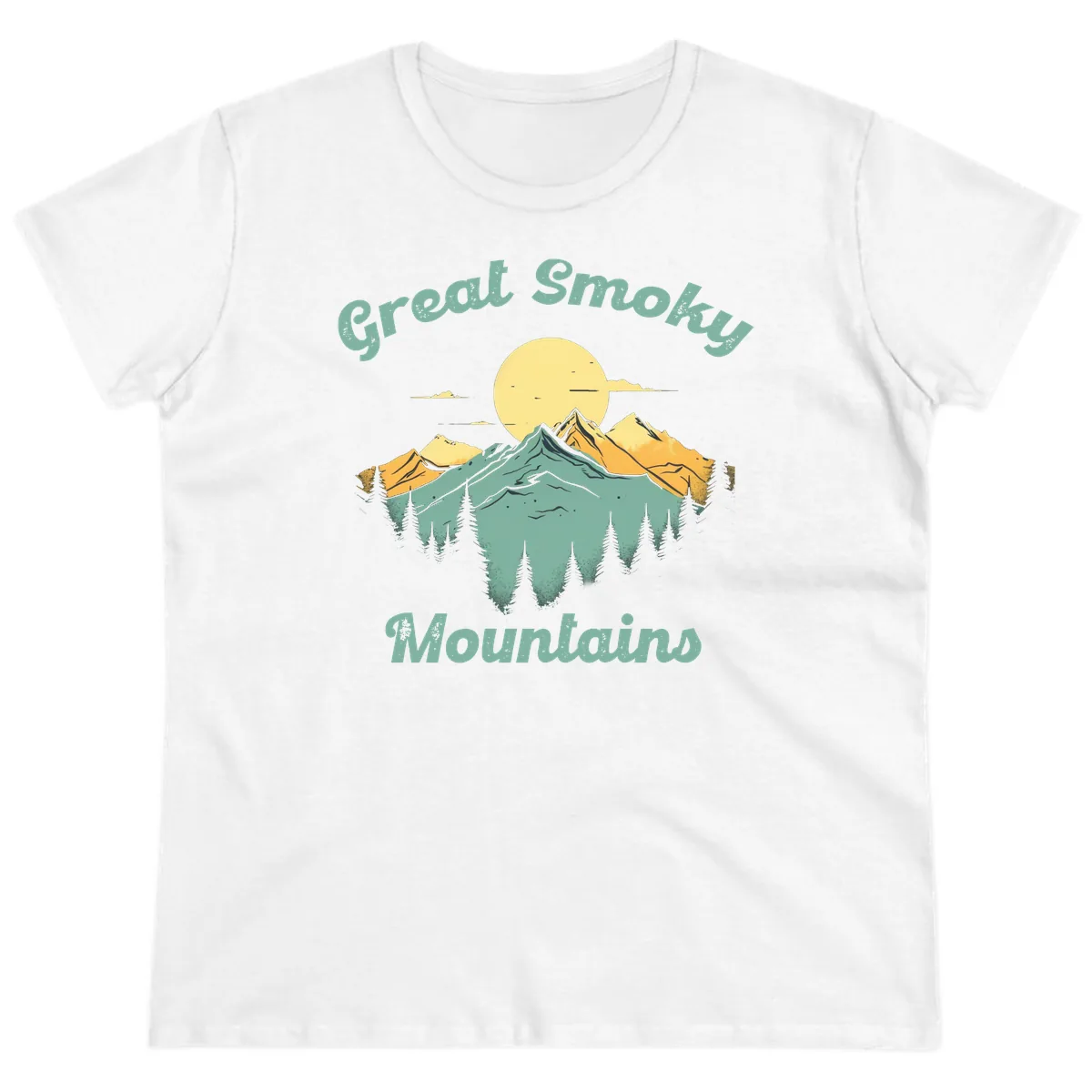 Great Smoky Mountains Sunset Ladies Tee in White