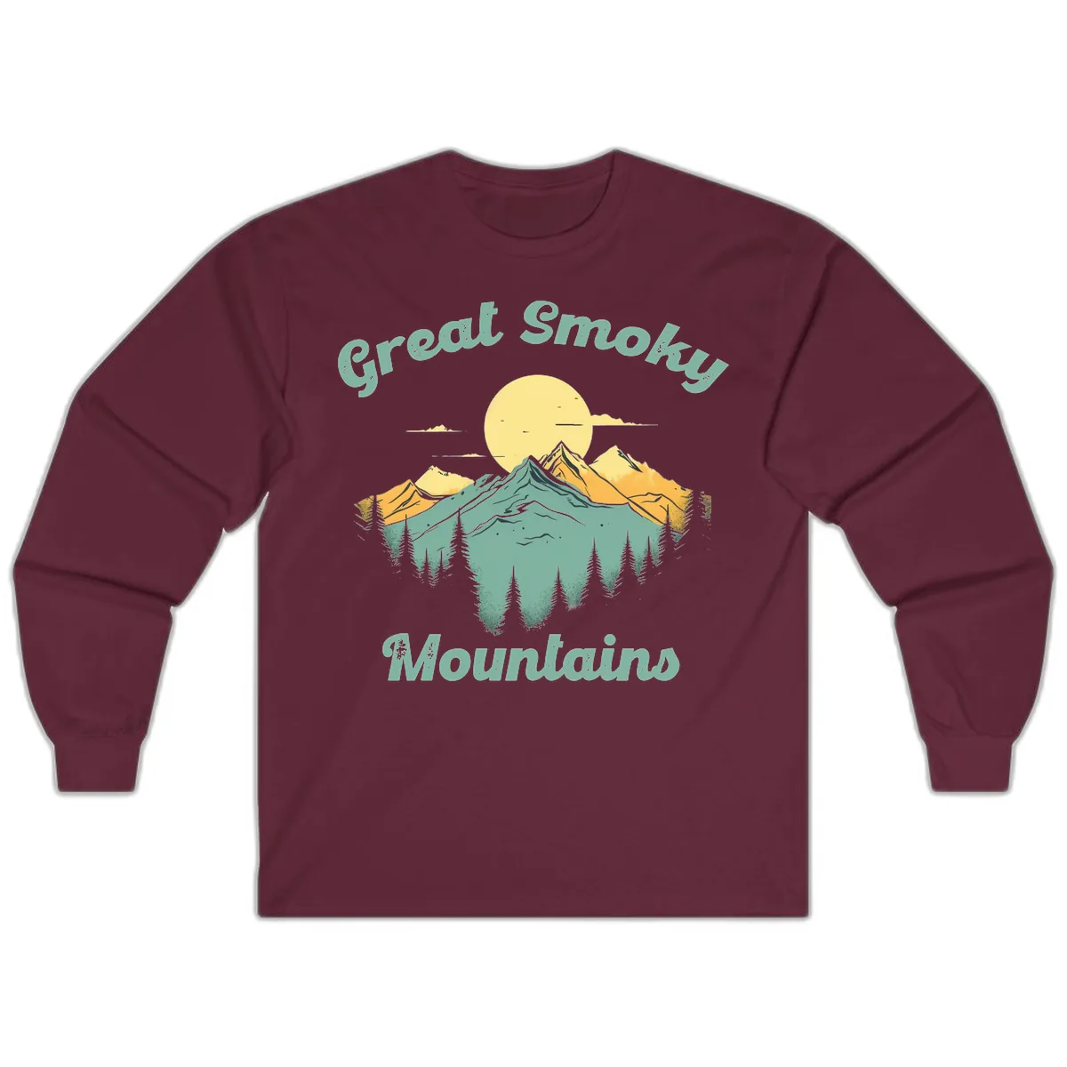 Great Smoky Mountains Sunset Long Sleeve in Maroon