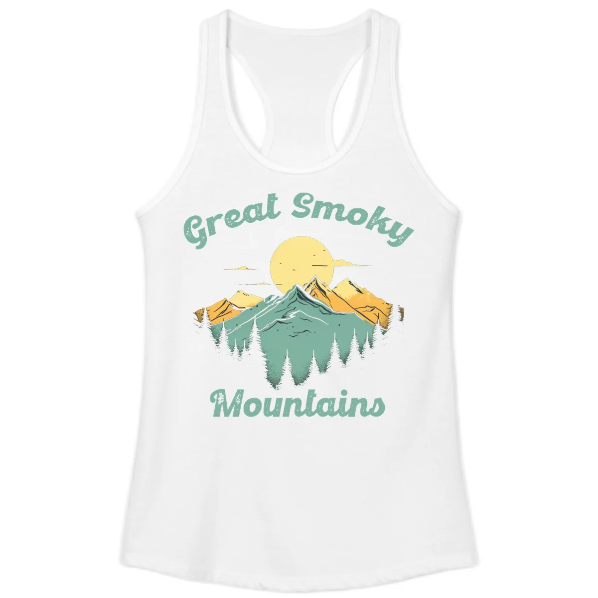 Great Smoky Mountains Sunset Ladies Tank in White