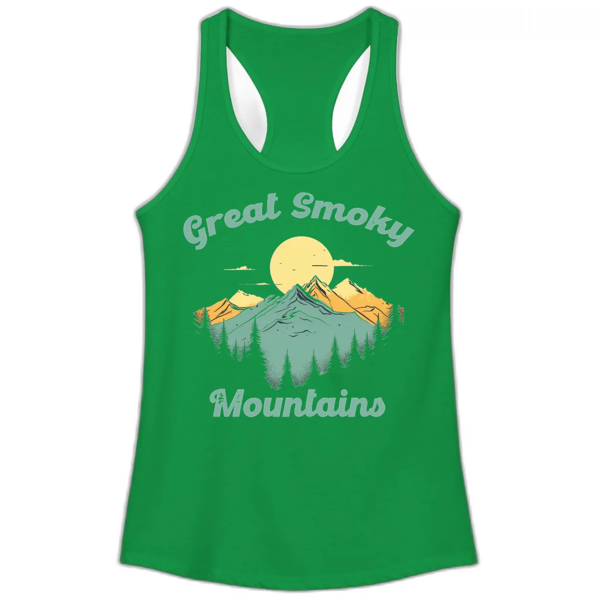Great Smoky Mountains Sunset Ladies Tank in Solid Kelly Green