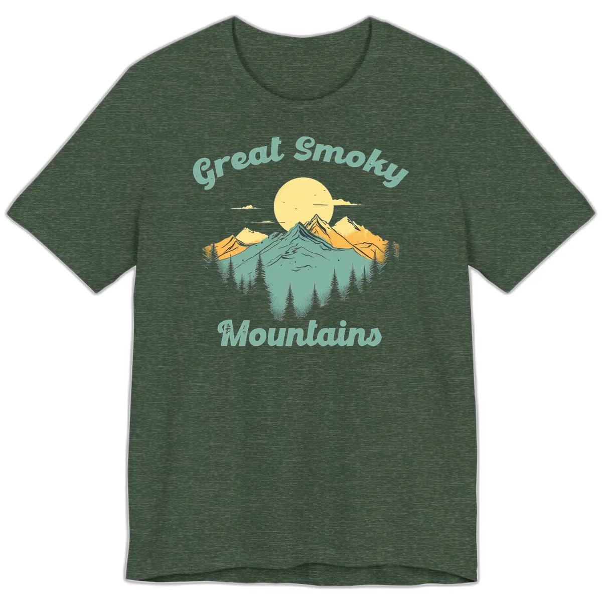 Great Smoky Mountains Sunset Premium T-Shirt in Heather Forest