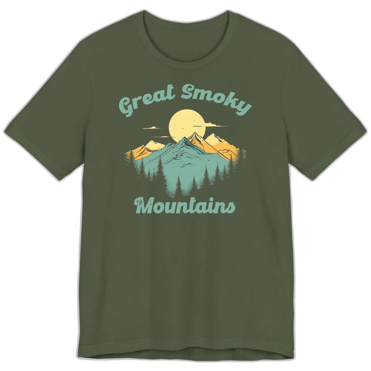 Great Smoky Mountains Sunset Premium T-Shirt in Military Green