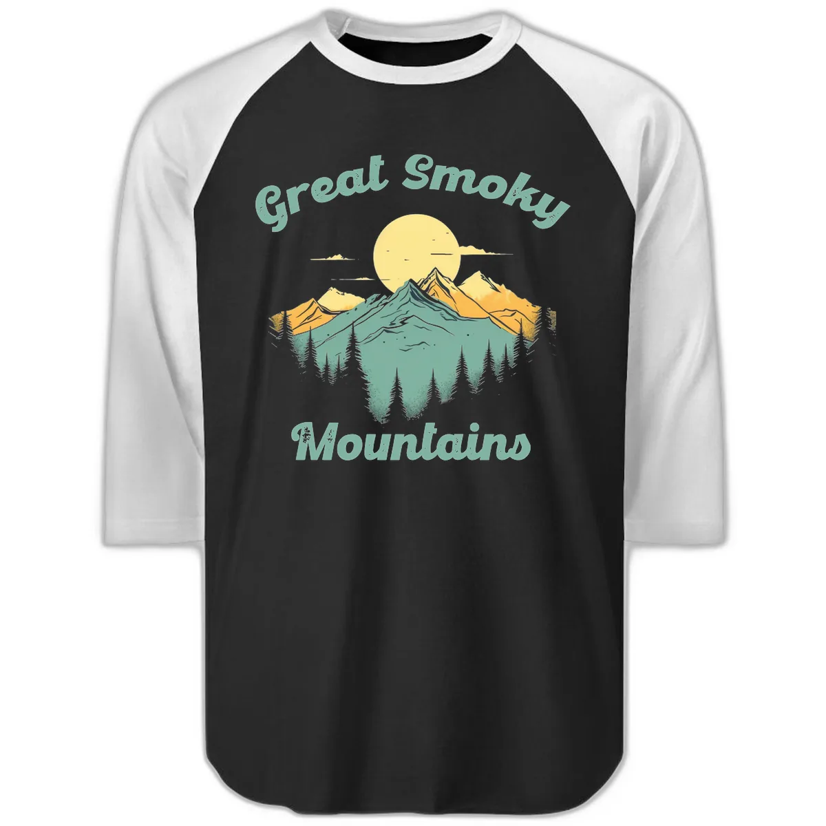Great Smoky Mountains Sunset Raglan 3/4 in Black White