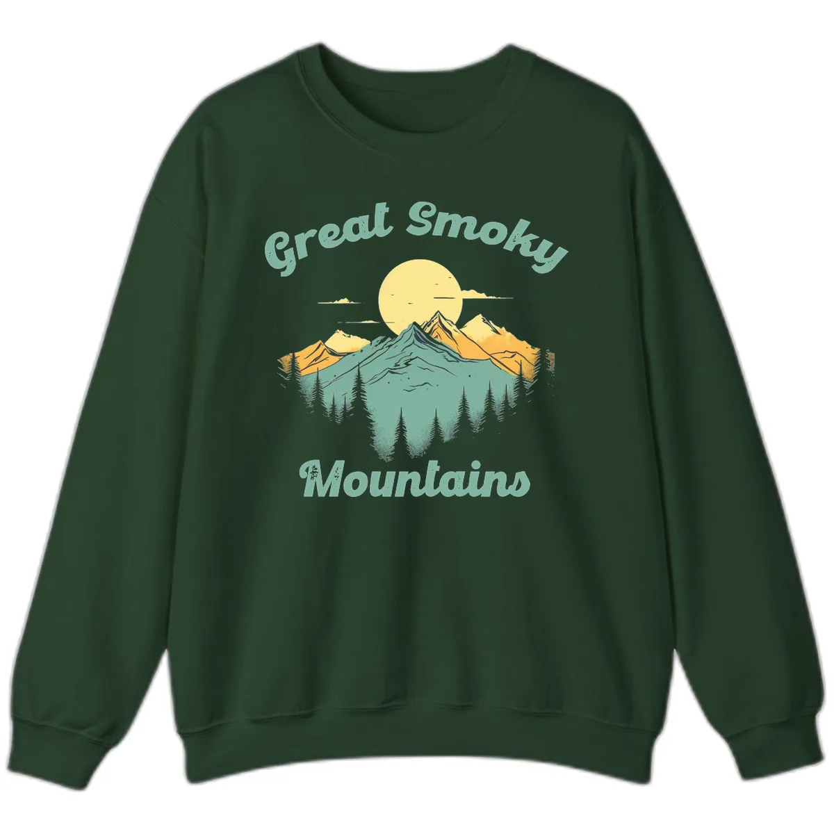 Great Smoky Mountains Sunset Sweatshirt in Forest Green