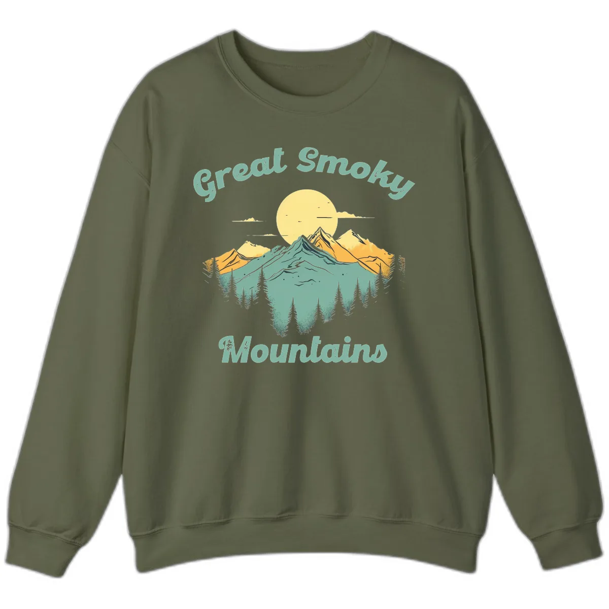 Great Smoky Mountains Sunset Sweatshirt in Military Green