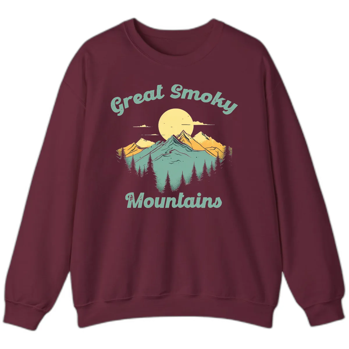 Great Smoky Mountains Sunset Sweatshirt in Maroon