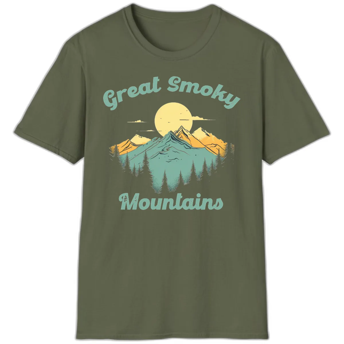 Great Smoky Mountains Sunset T-Shirt in Military Green