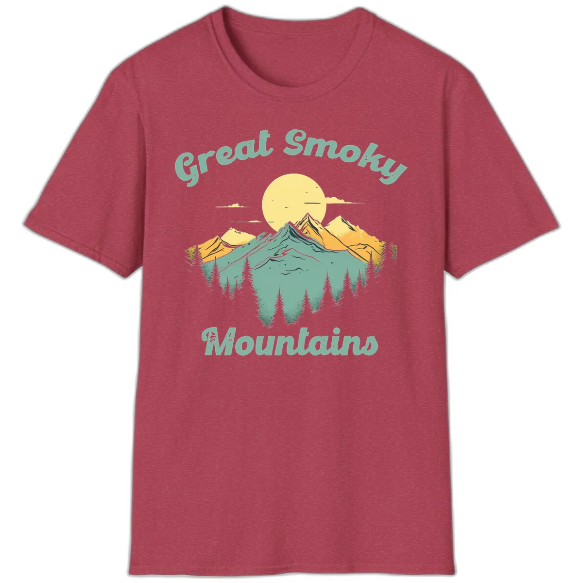 Great Smoky Mountains Sunset T-Shirt in Heather Cardinal