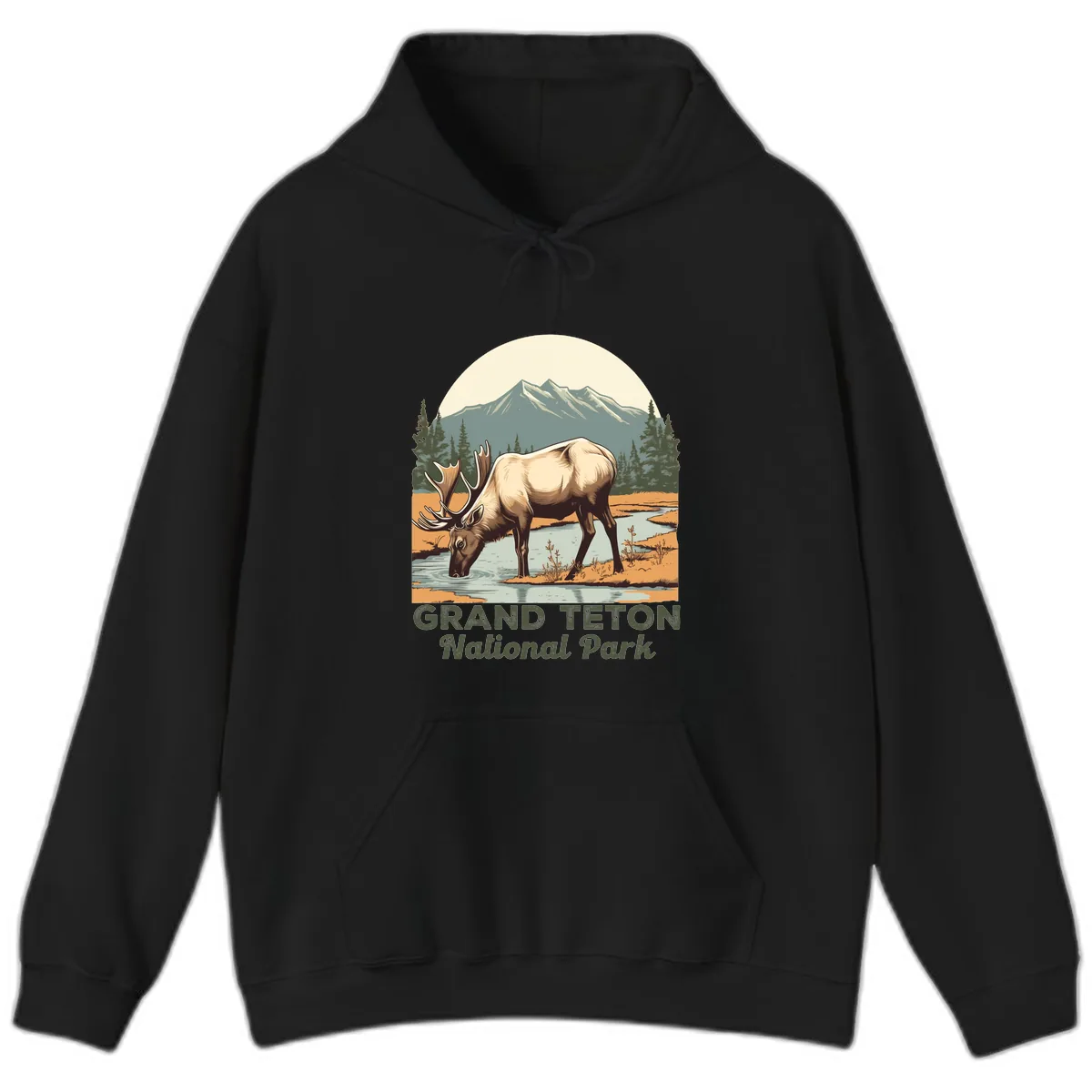 Grand Teton National Park Elk Hoodie in Black