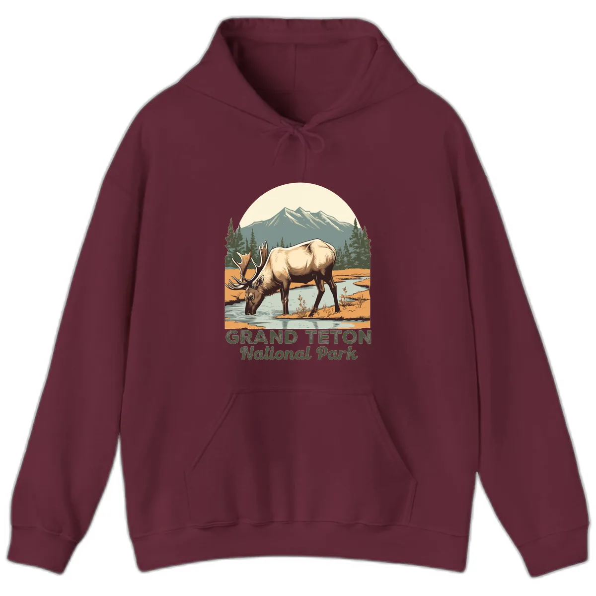 Grand Teton National Park Elk Hoodie in Maroon