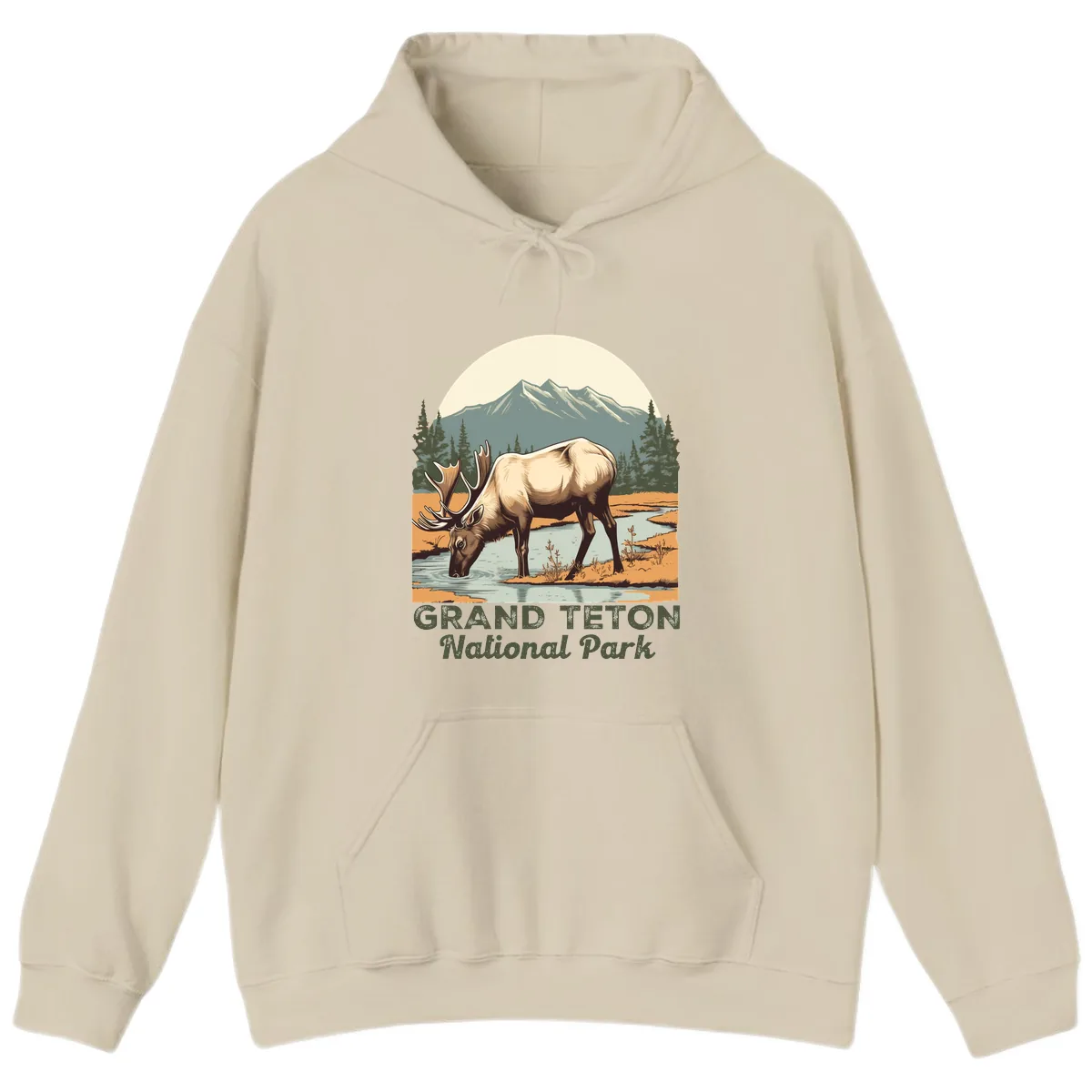 Grand Teton National Park Elk Hoodie in Sand