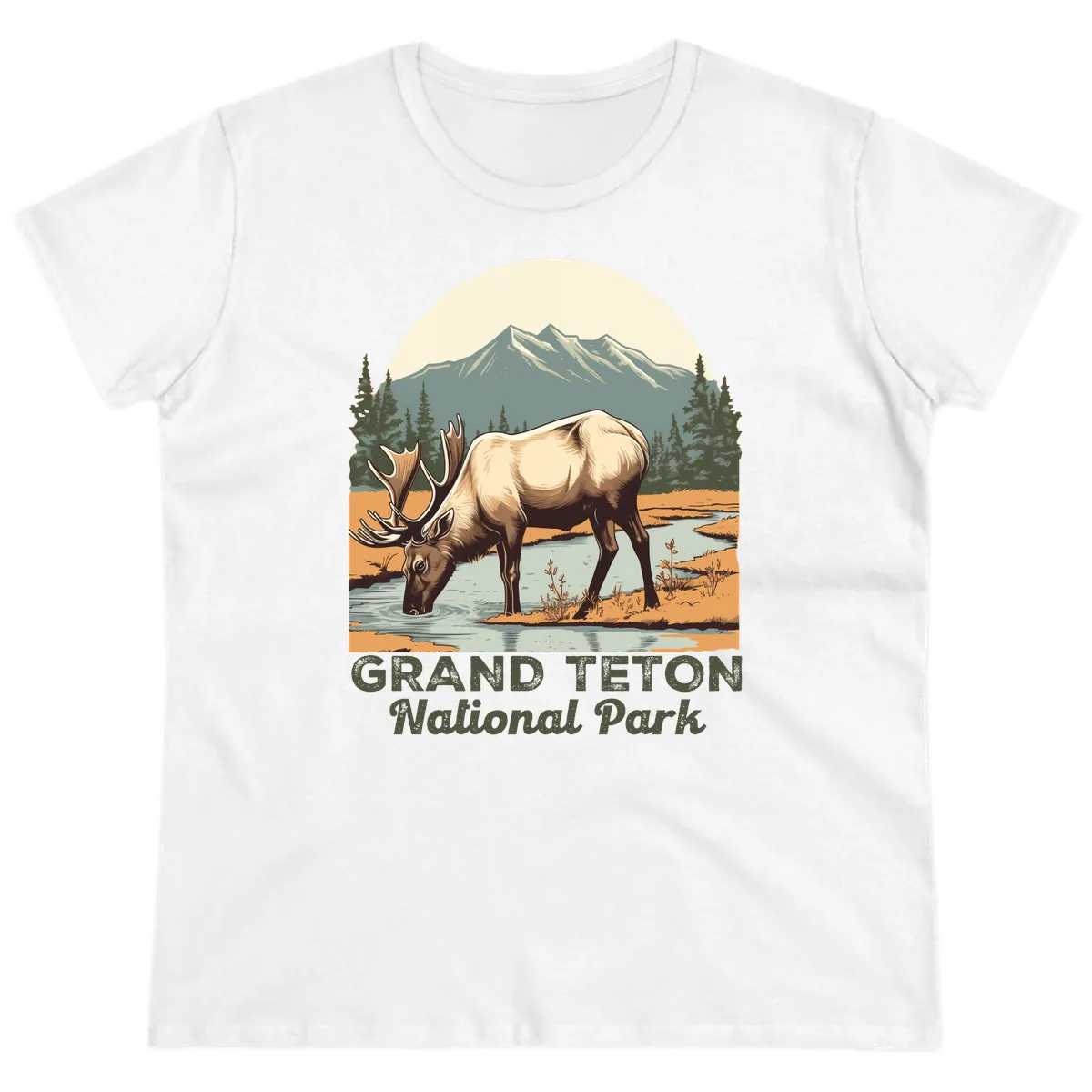 Grand Teton National Park Elk Ladies Tee in White
