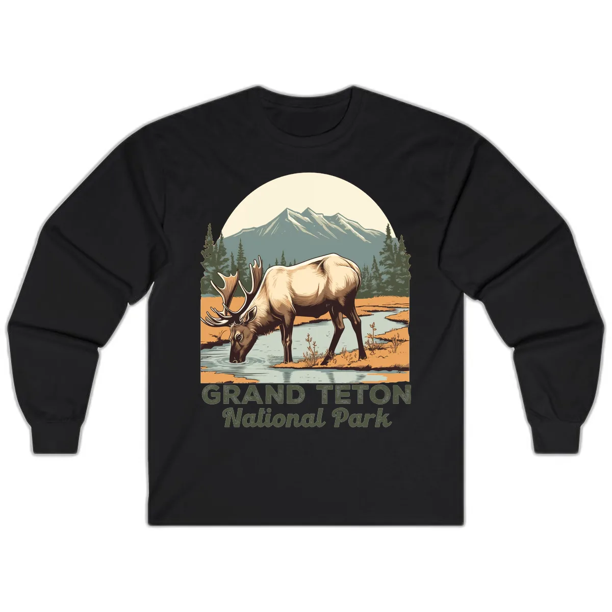 Grand Teton National Park Elk Long Sleeve in Black