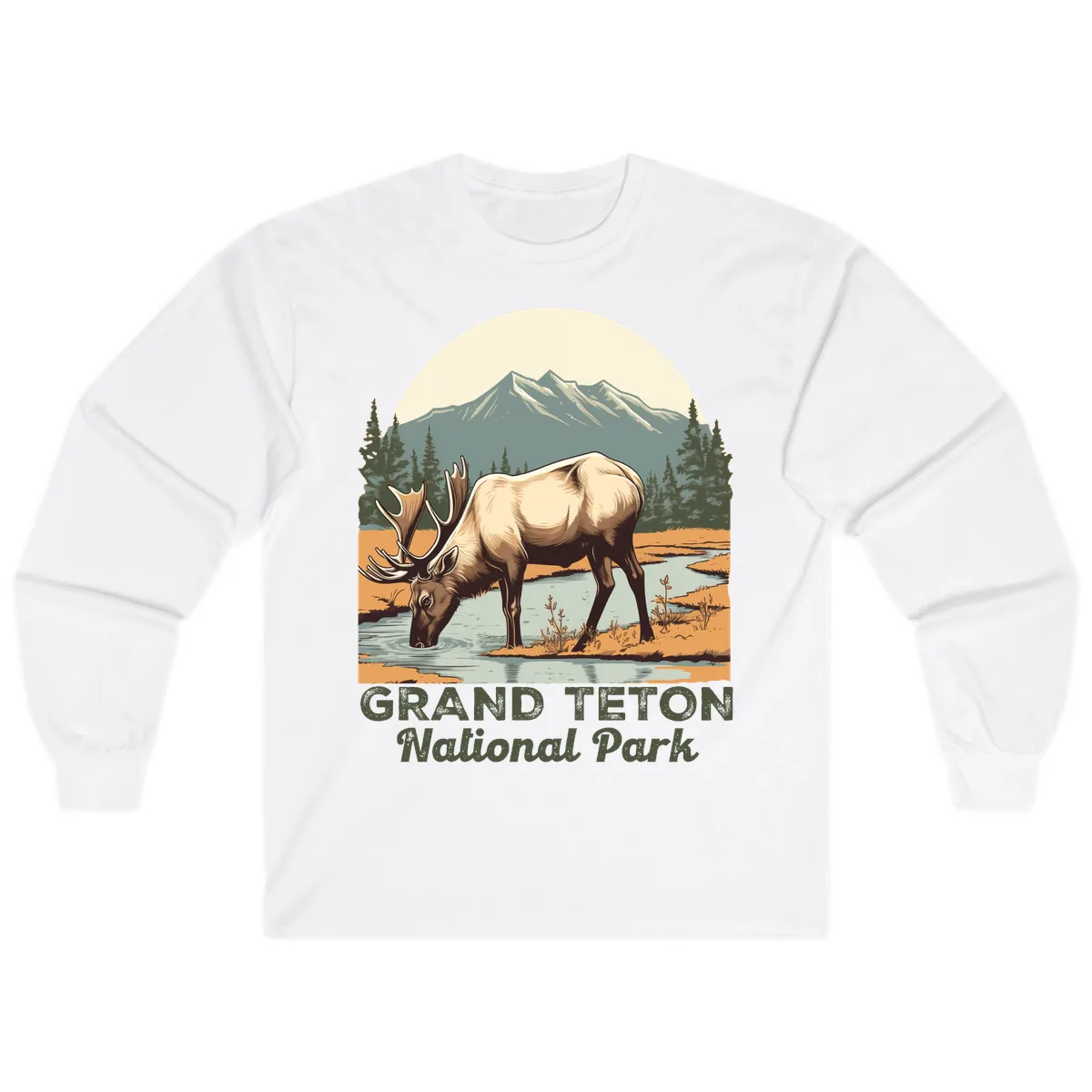 Grand Teton National Park Elk Long Sleeve in White