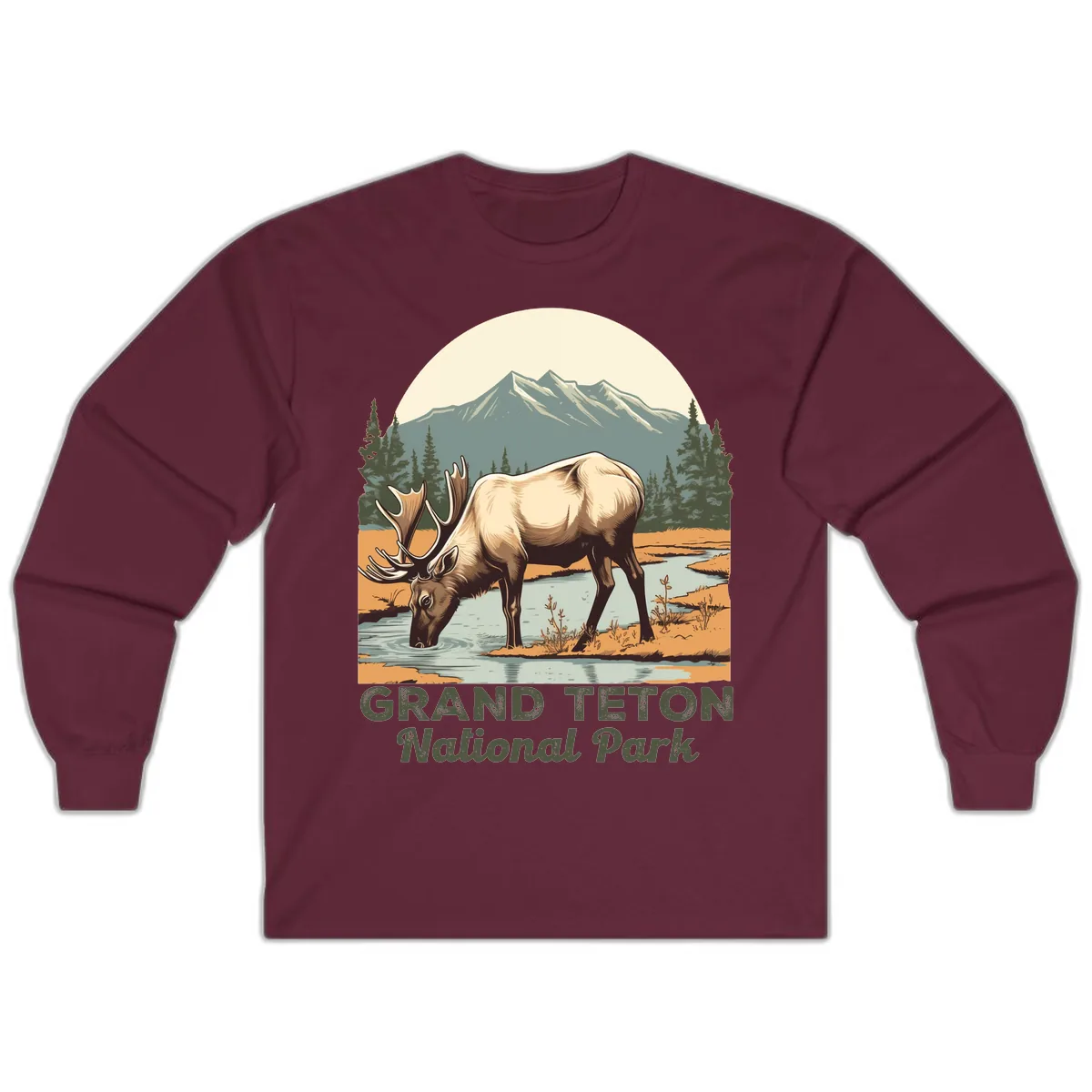 Grand Teton National Park Elk Long Sleeve in Maroon