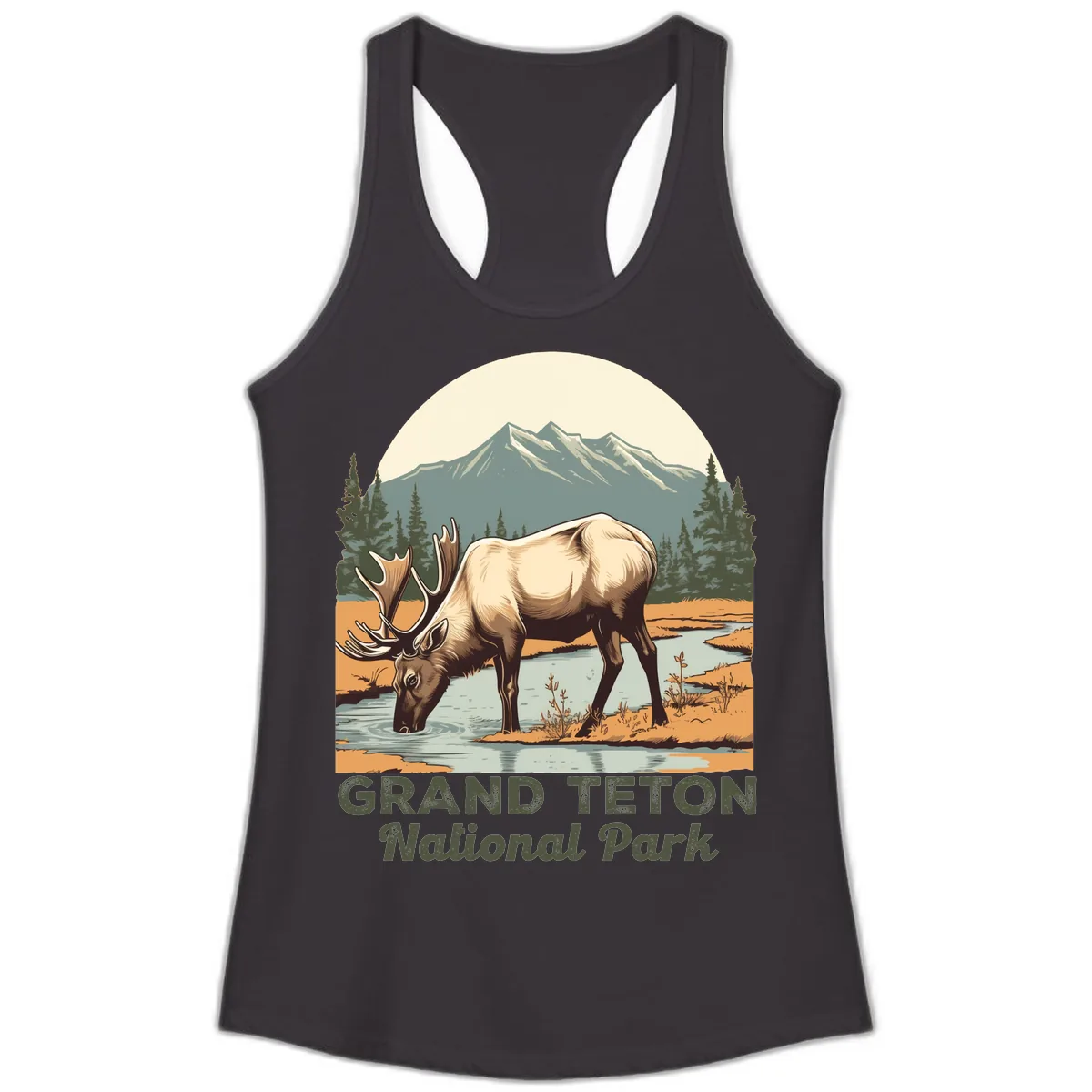 Grand Teton National Park Elk Ladies Tank in Black