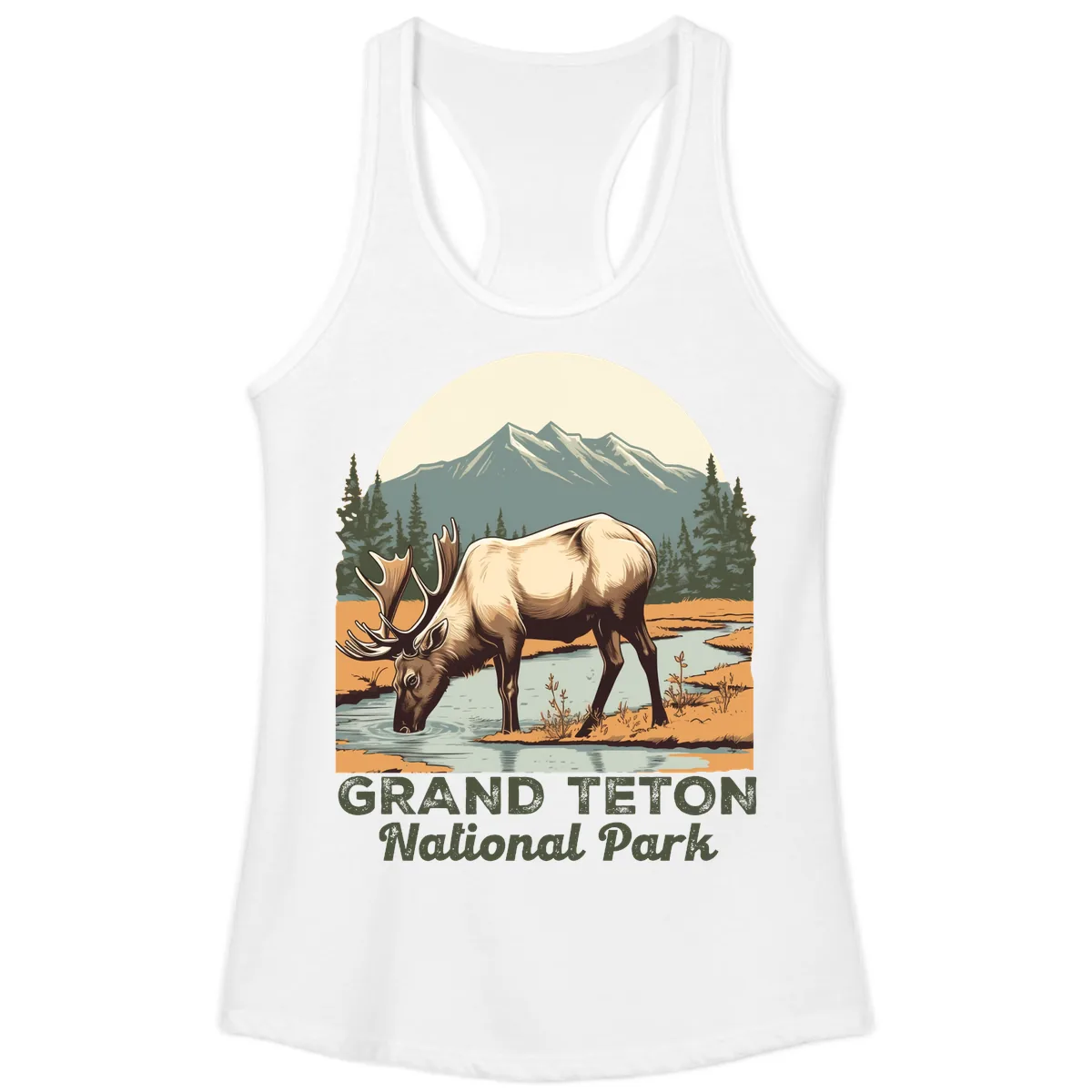 Grand Teton National Park Elk Ladies Tank in White