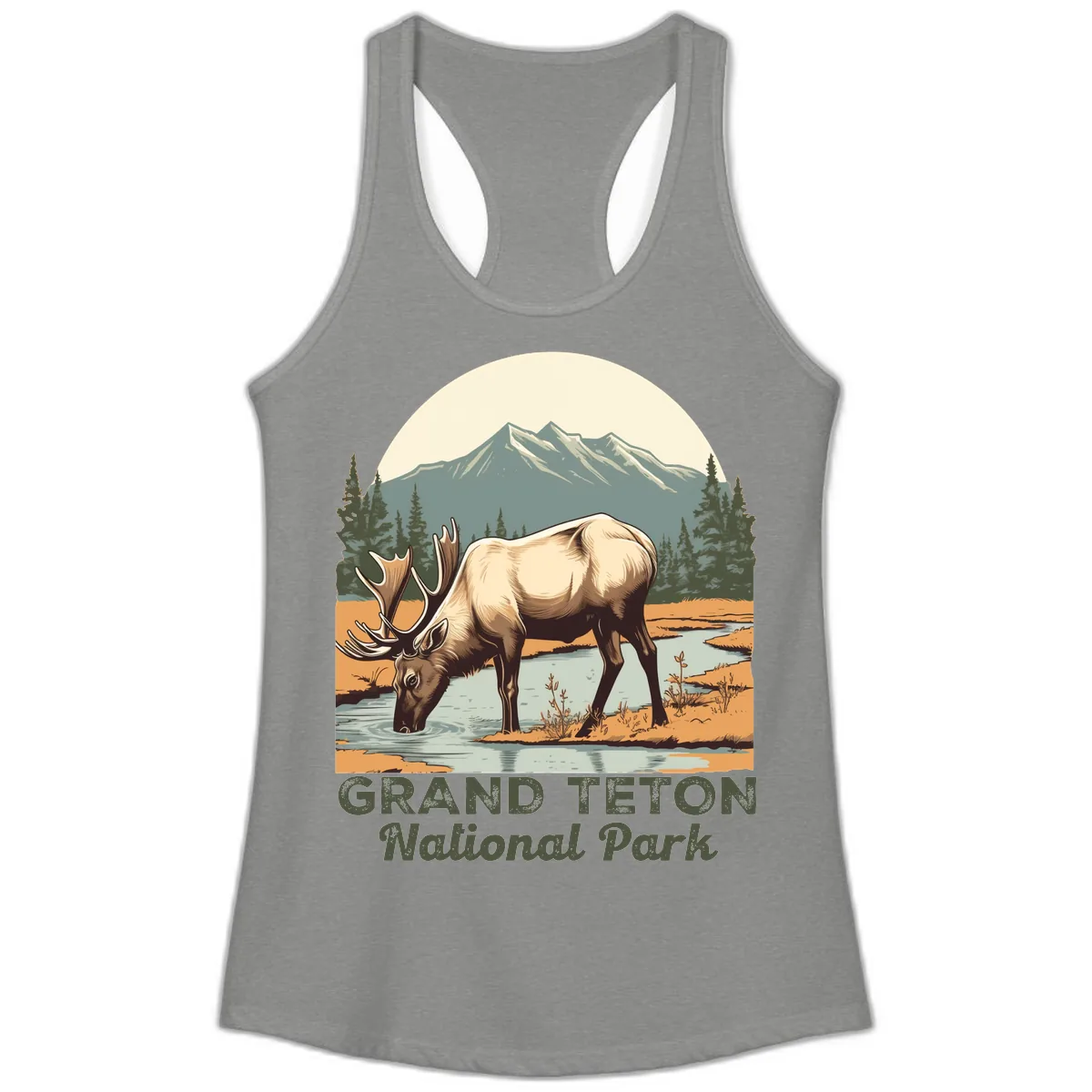 Grand Teton National Park Elk Ladies Tank in Heather Grey