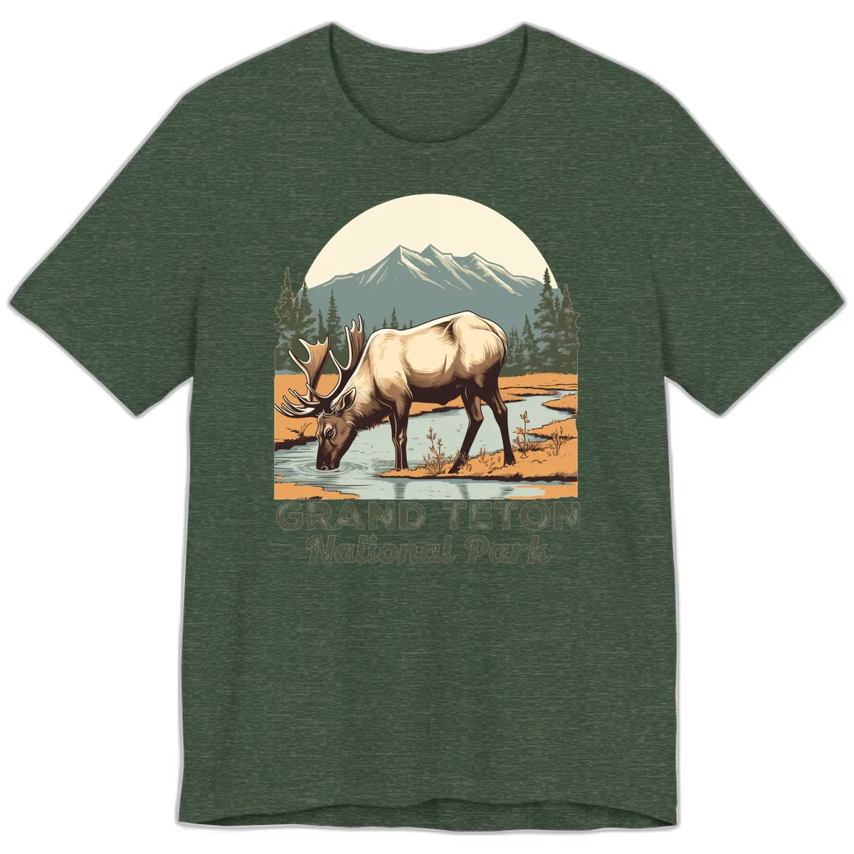 Grand Teton National Park Elk Premium T-Shirt in Heather Forest