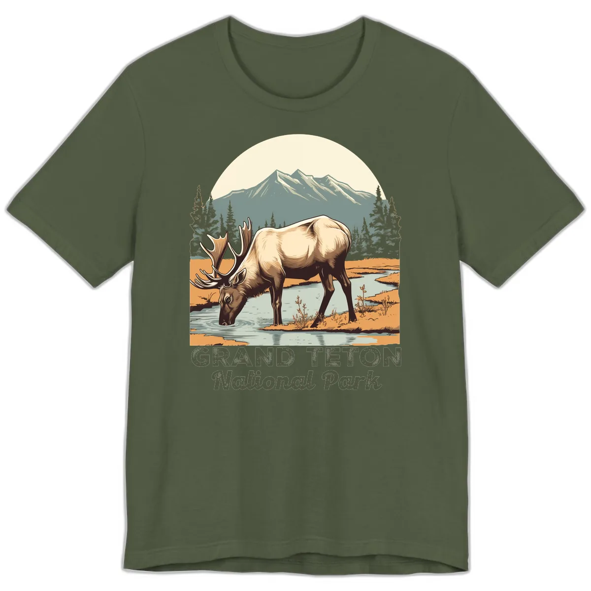 Grand Teton National Park Elk Premium T-Shirt in Military Green