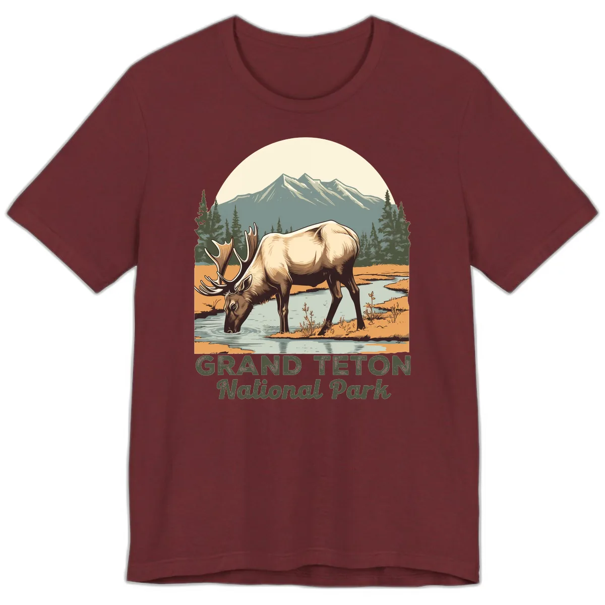 Grand Teton National Park Elk Premium T-Shirt in Heather Cardinal