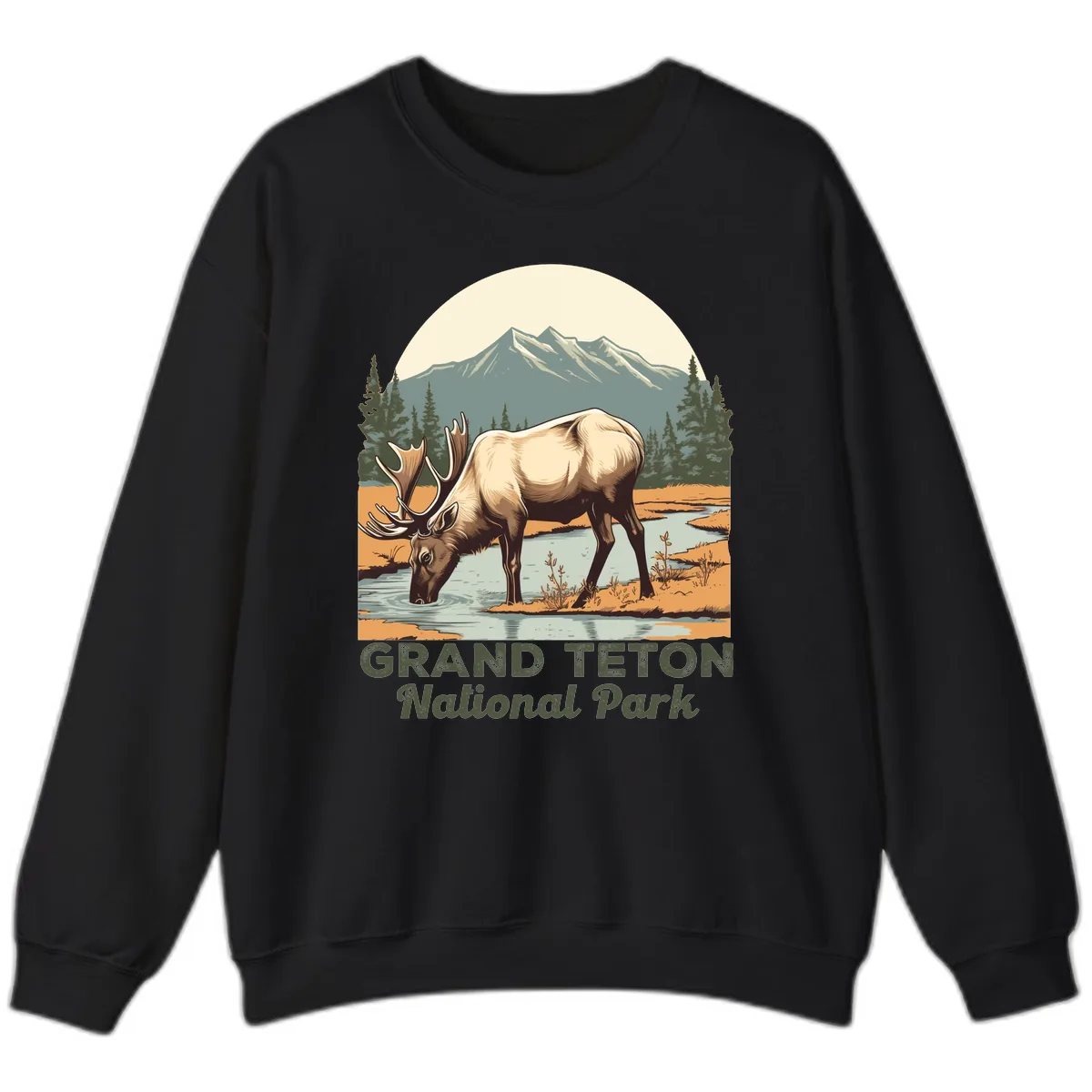 Grand Teton National Park Elk Sweatshirt in Black