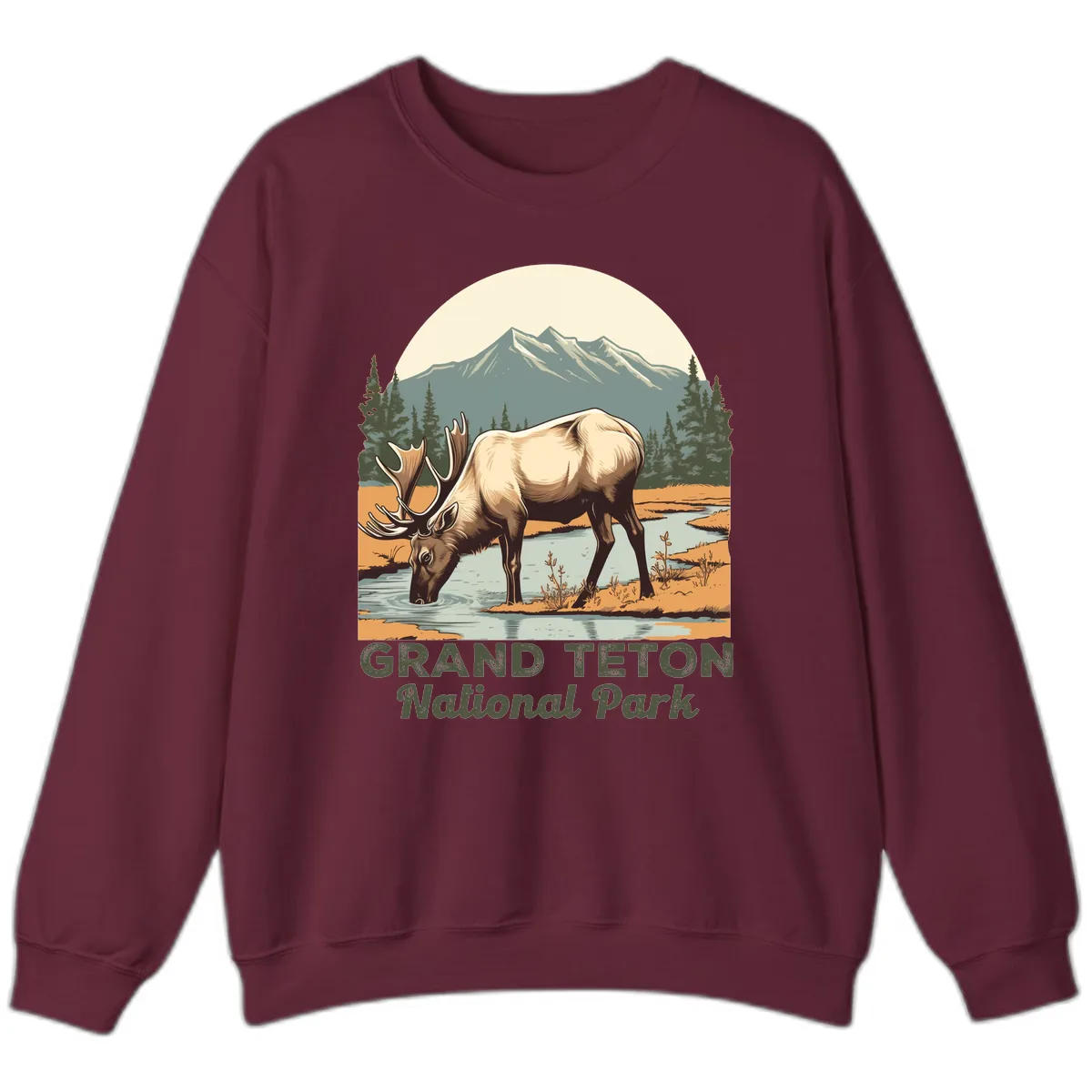 Grand Teton National Park Elk Sweatshirt in Maroon
