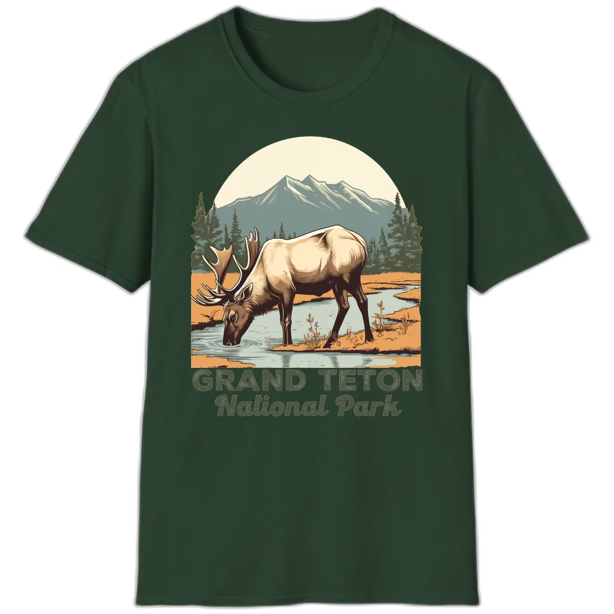 Grand Teton National Park Elk T-Shirt in Forest Green