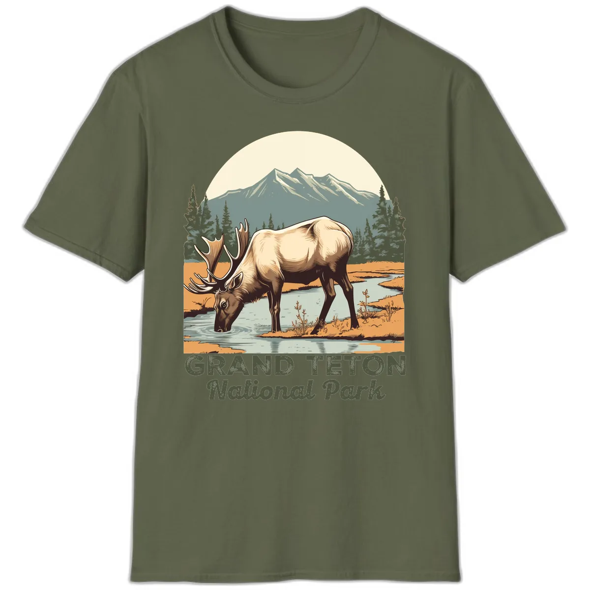Grand Teton National Park Elk T-Shirt in Military Green