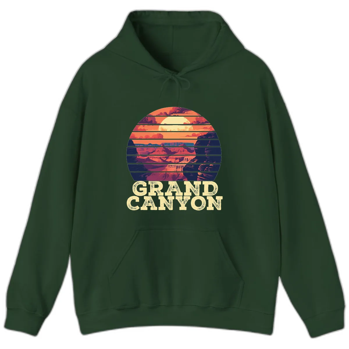 Grand Canyon Sunset Stripes Hoodie in Forest Green