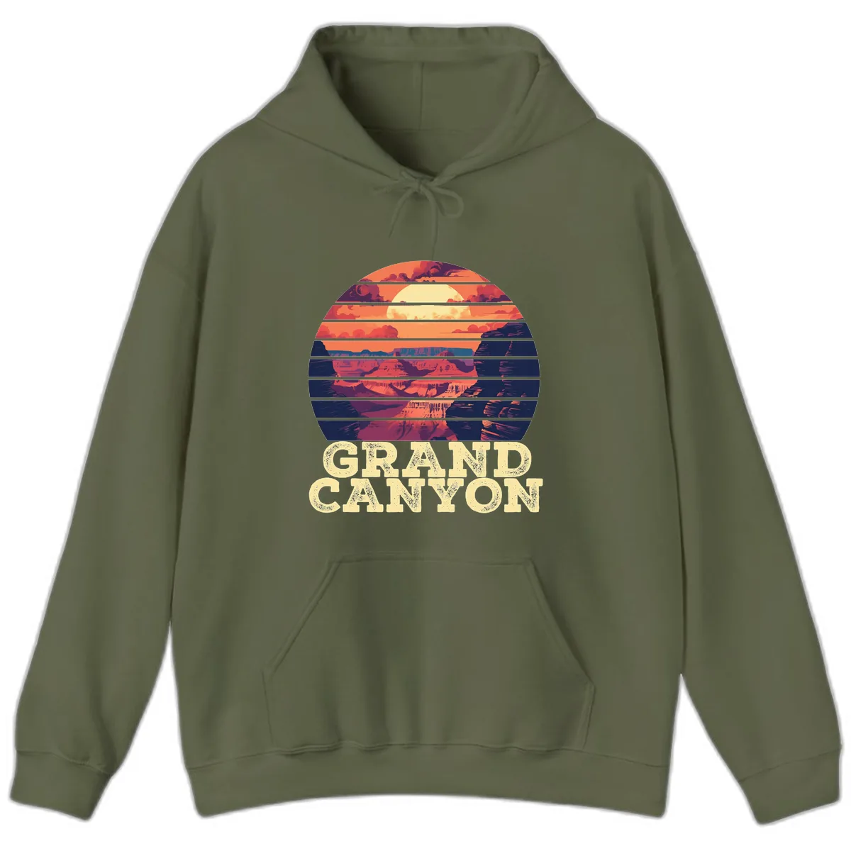 Grand Canyon Sunset Stripes Hoodie in Military Green