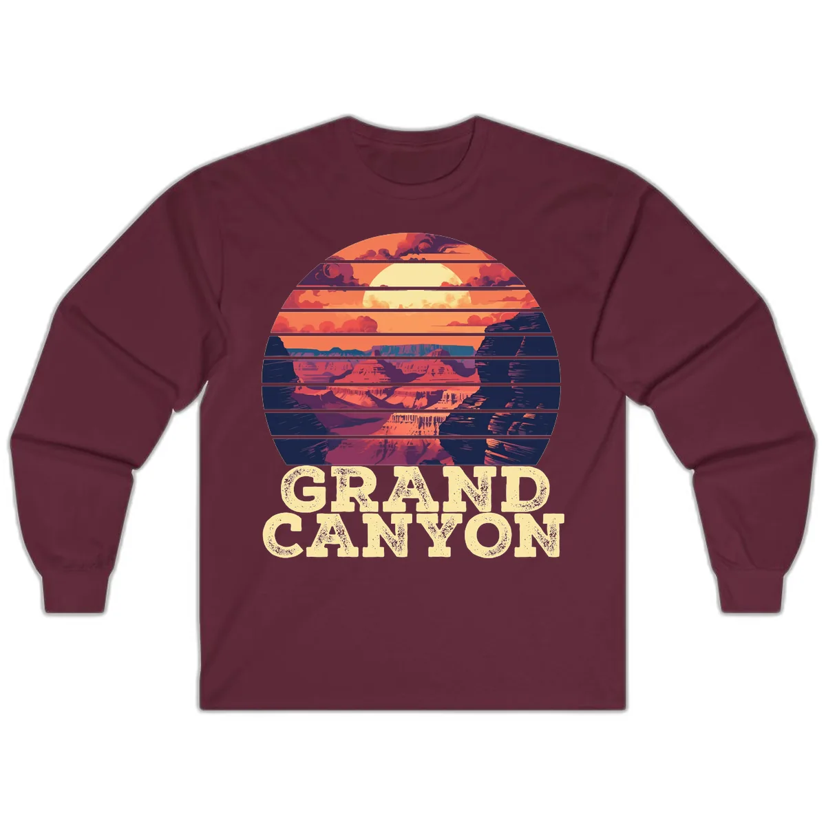 Grand Canyon Sunset Stripes Long Sleeve in Maroon
