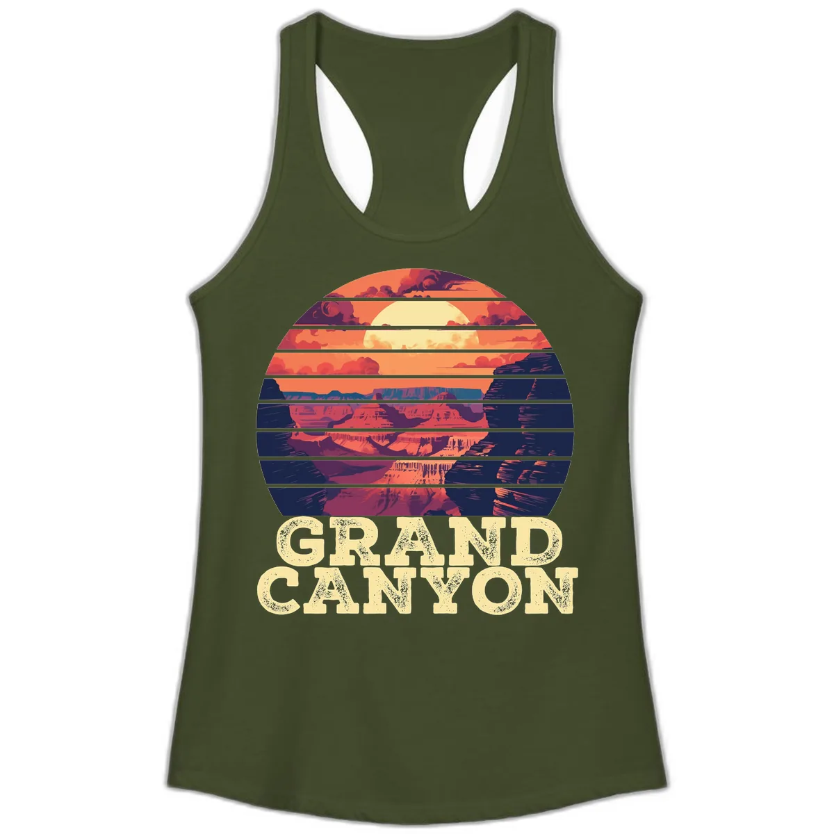 Grand Canyon Sunset Stripes Ladies Tank in Solid Military Green
