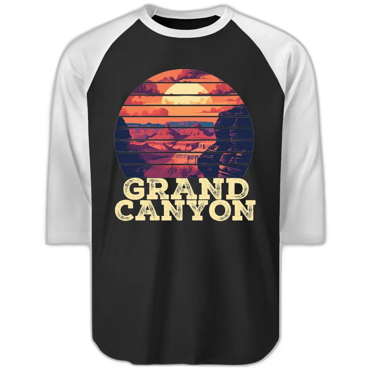 Grand Canyon Sunset Stripes Raglan 3/4 in Black White