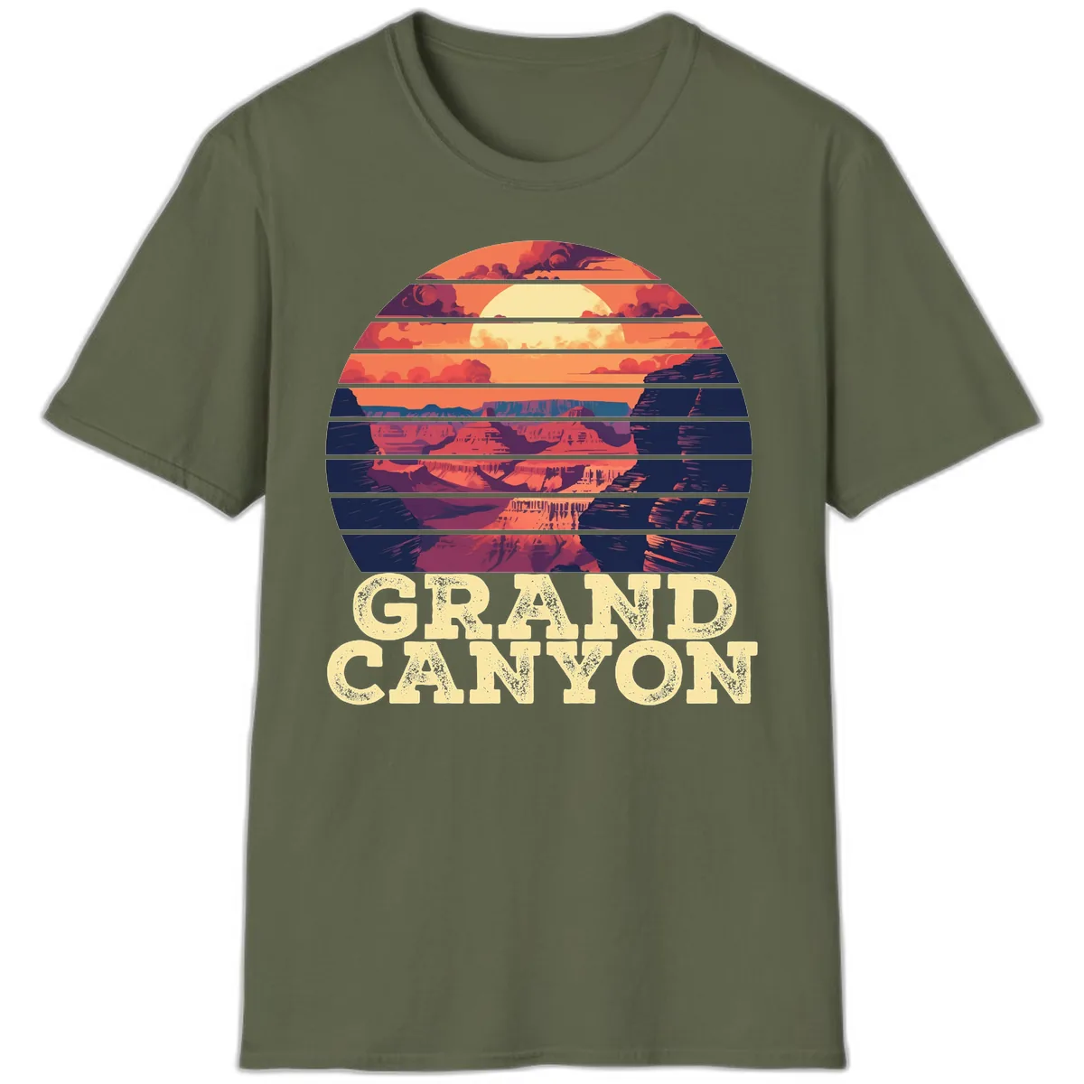 Grand Canyon Sunset Stripes T-Shirt in Military Green