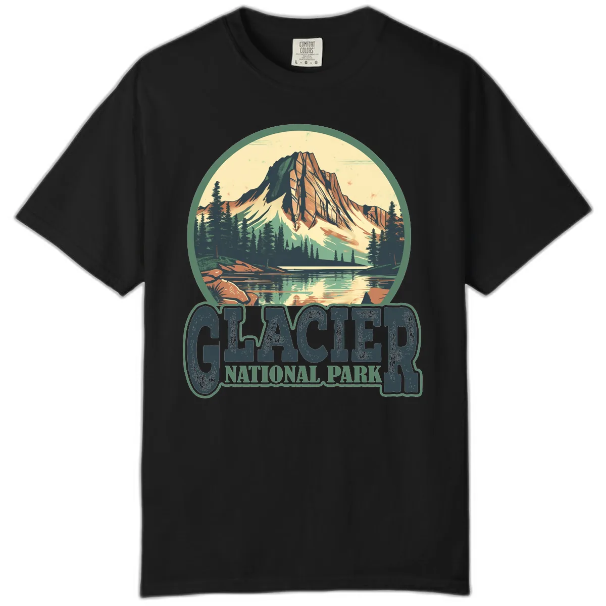 Glacier National Park Mountain Lake Comfort Color in Black