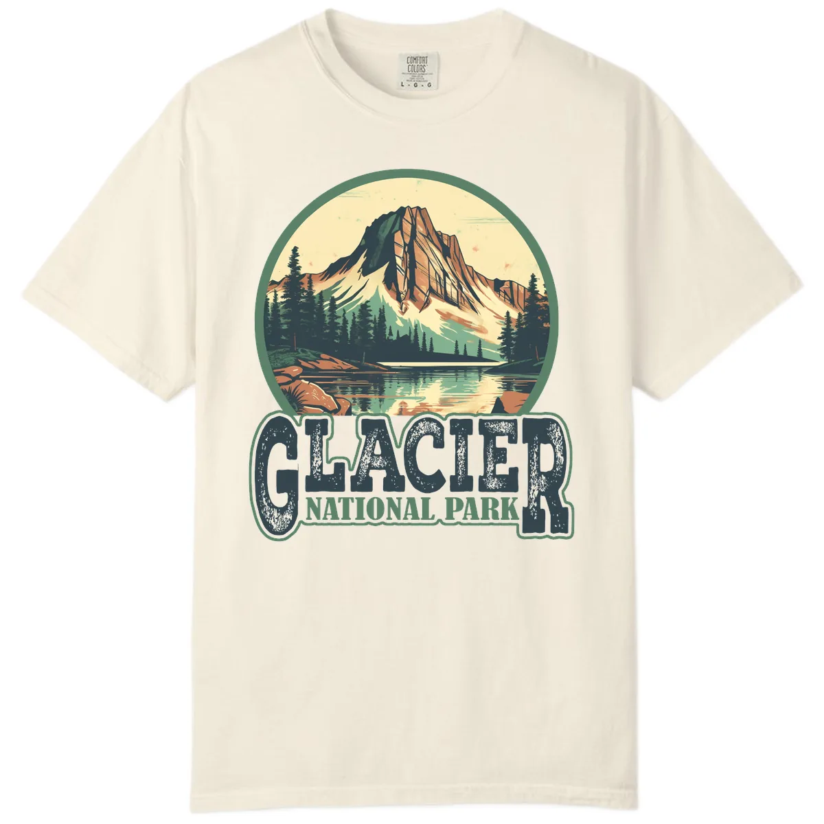 Glacier National Park Mountain Lake Comfort Color in Ivory