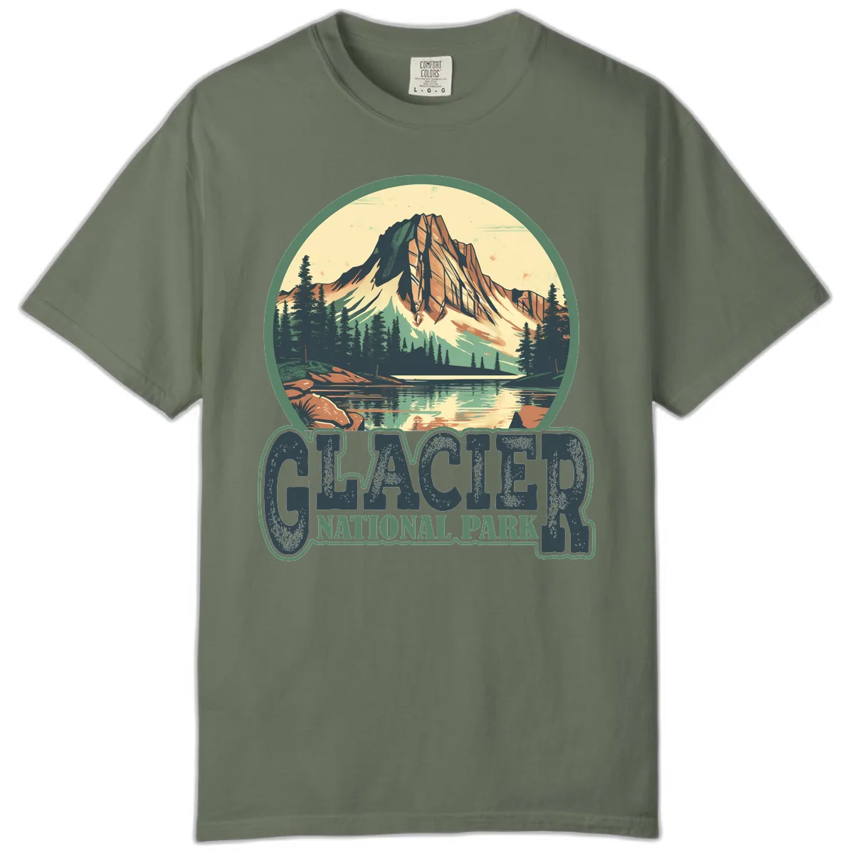Glacier National Park Mountain Lake Comfort Color in Moss