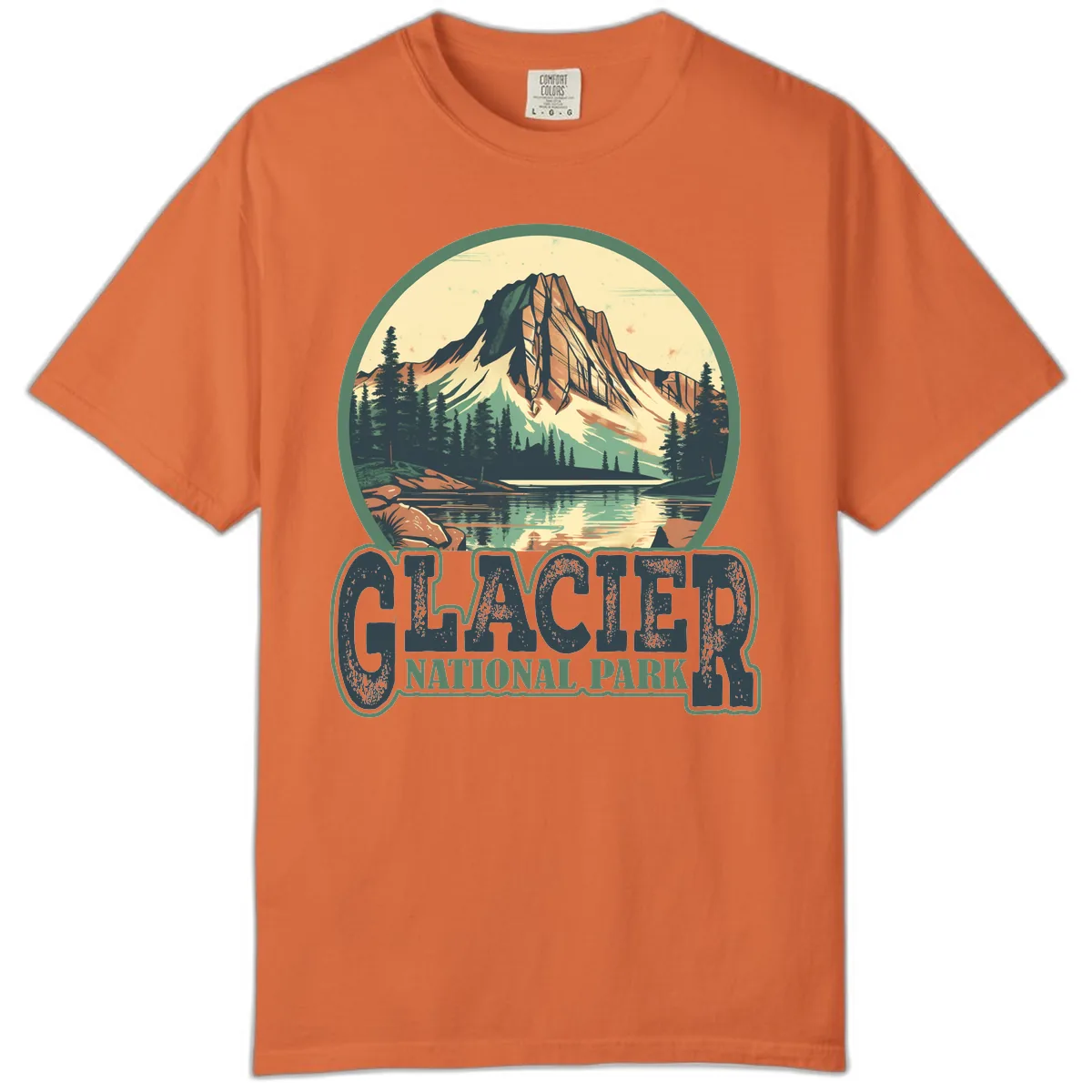 Glacier National Park Mountain Lake Comfort Color in Burnt Orange