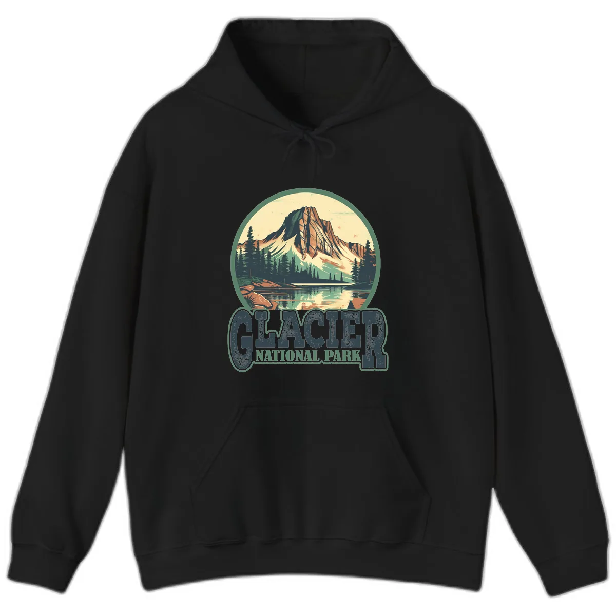Glacier National Park Mountain Lake Hoodie in Black
