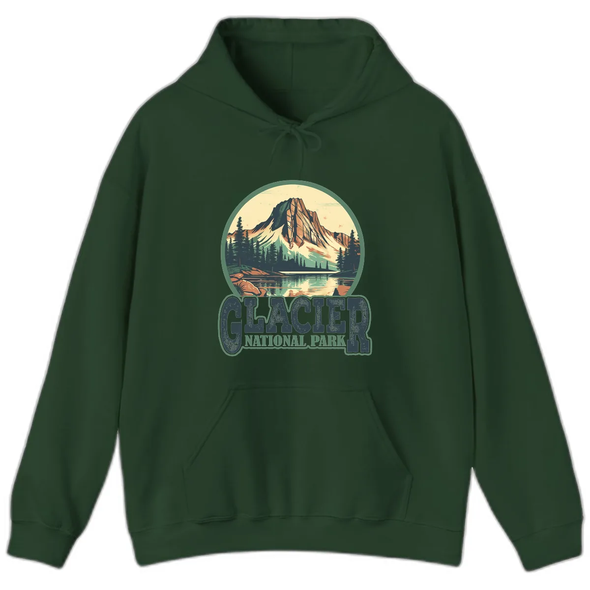 Glacier National Park Mountain Lake Hoodie in Forest Green