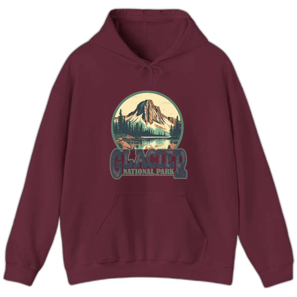 Glacier National Park Mountain Lake Hoodie in Maroon